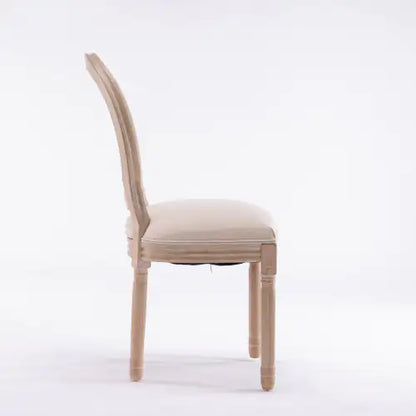2 Solid Wood Frame Linen Fabric Oval Back Dining Chairs