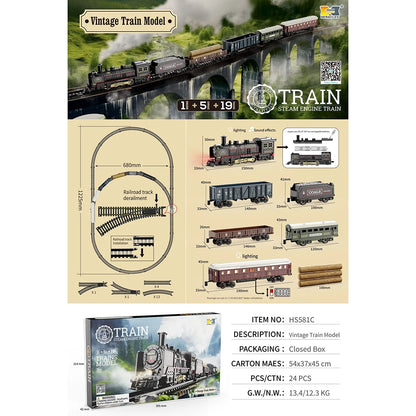 Kids Retro Electric Steam Train Rail Toys Classical Railway Freight Train High-Speed Tracks Train Model Boys Toys Christmas Gift