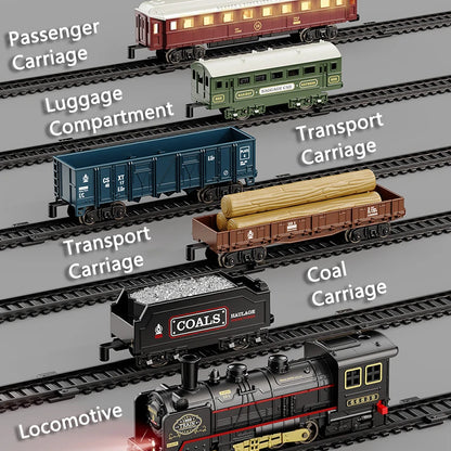 Kids Retro Electric Steam Train Rail Toys Classical Railway Freight Train High-Speed Tracks Train Model Boys Toys Christmas Gift