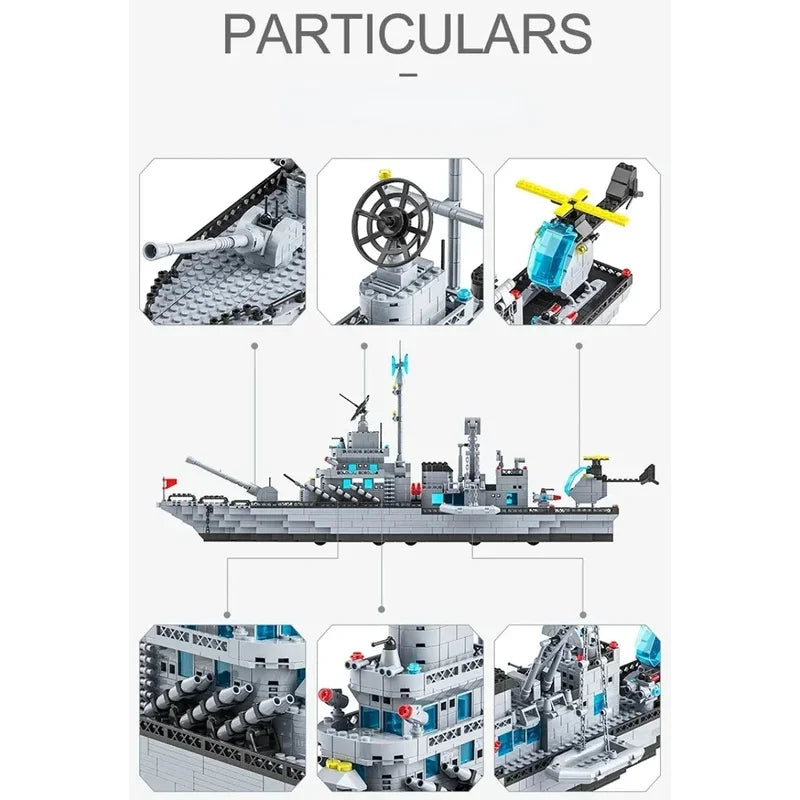 Huge size 1560PCS Navy war ship Army ship model warship 6 in 1 multi-shape combination building blocks to build a boy toy set