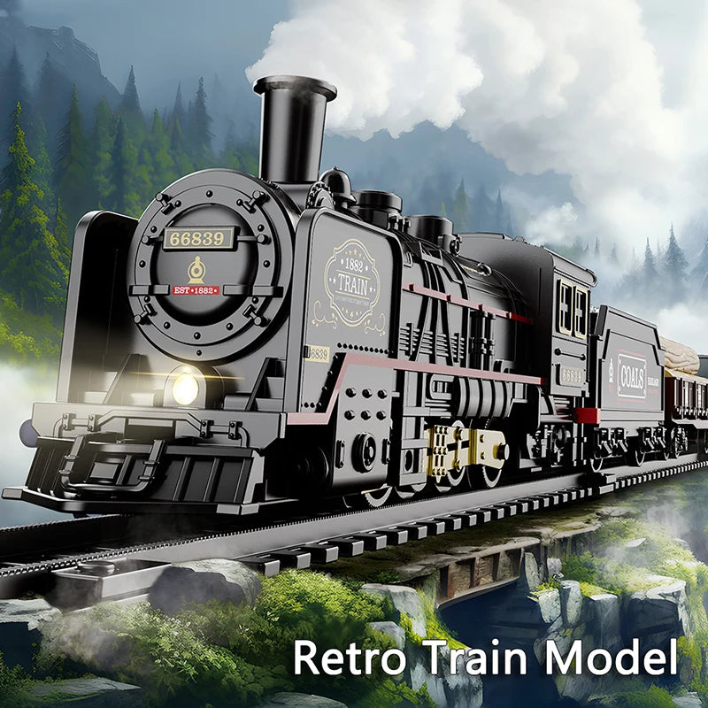 Kids Retro Electric Steam Train Rail Toys Classical Railway Freight Train High-Speed Tracks Train Model Boys Toys Christmas Gift